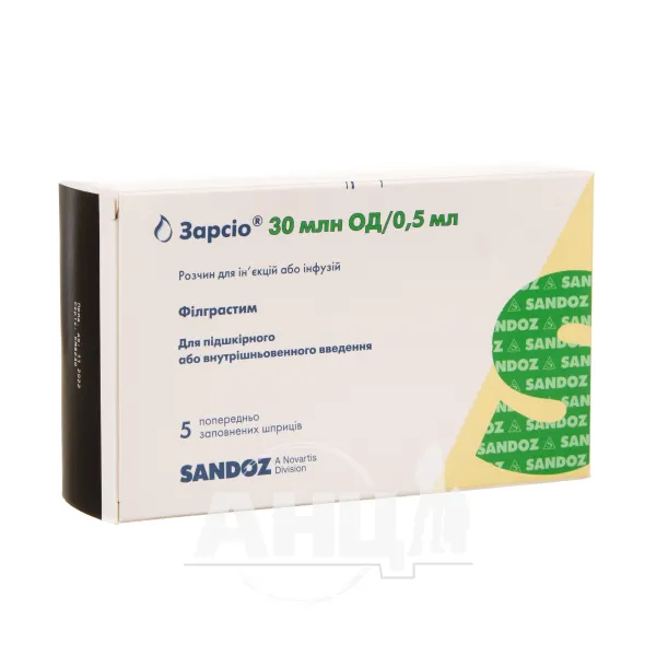 Зарсіо розчин для ін'єкцій та інфузій 30 мо/0,5 мл шприц №5