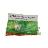 Шприц ін'єкційний інсуліновий BD Micro-fine plus demi 0,3 мл U-100 з голкою 30G (0,3 мм х 8 мм) №10