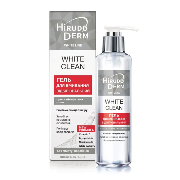 Гель для вмивання відбілюючий White clean Hirudo derm white line 180 мл