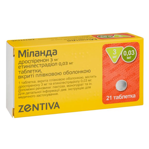 Міланда таблетки вкриті плівковою оболонкою 3 мг + 0,03 мг блістер №21