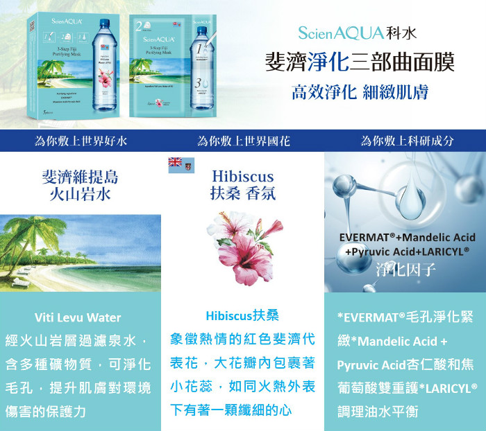 ​ScienAQUA, 科水, 三部曲面膜, 法國保濕, 加拿大美白, 義大利青春, 斐濟淨化, 前導精華, 水面膜, 賦活霜, 試用, 體驗