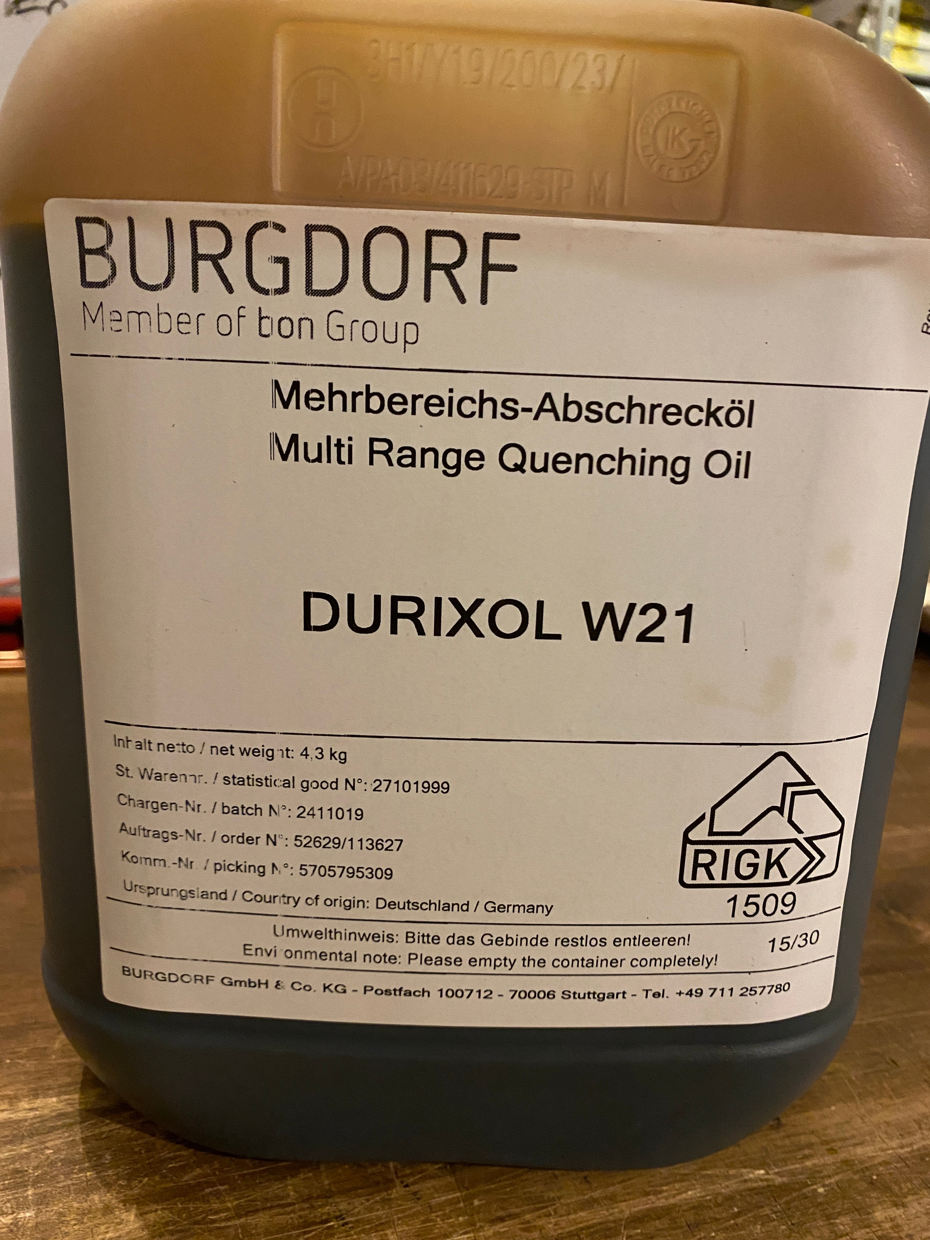 Härteöl / Mehrbereichs-Abschrecköl / Durixol W21