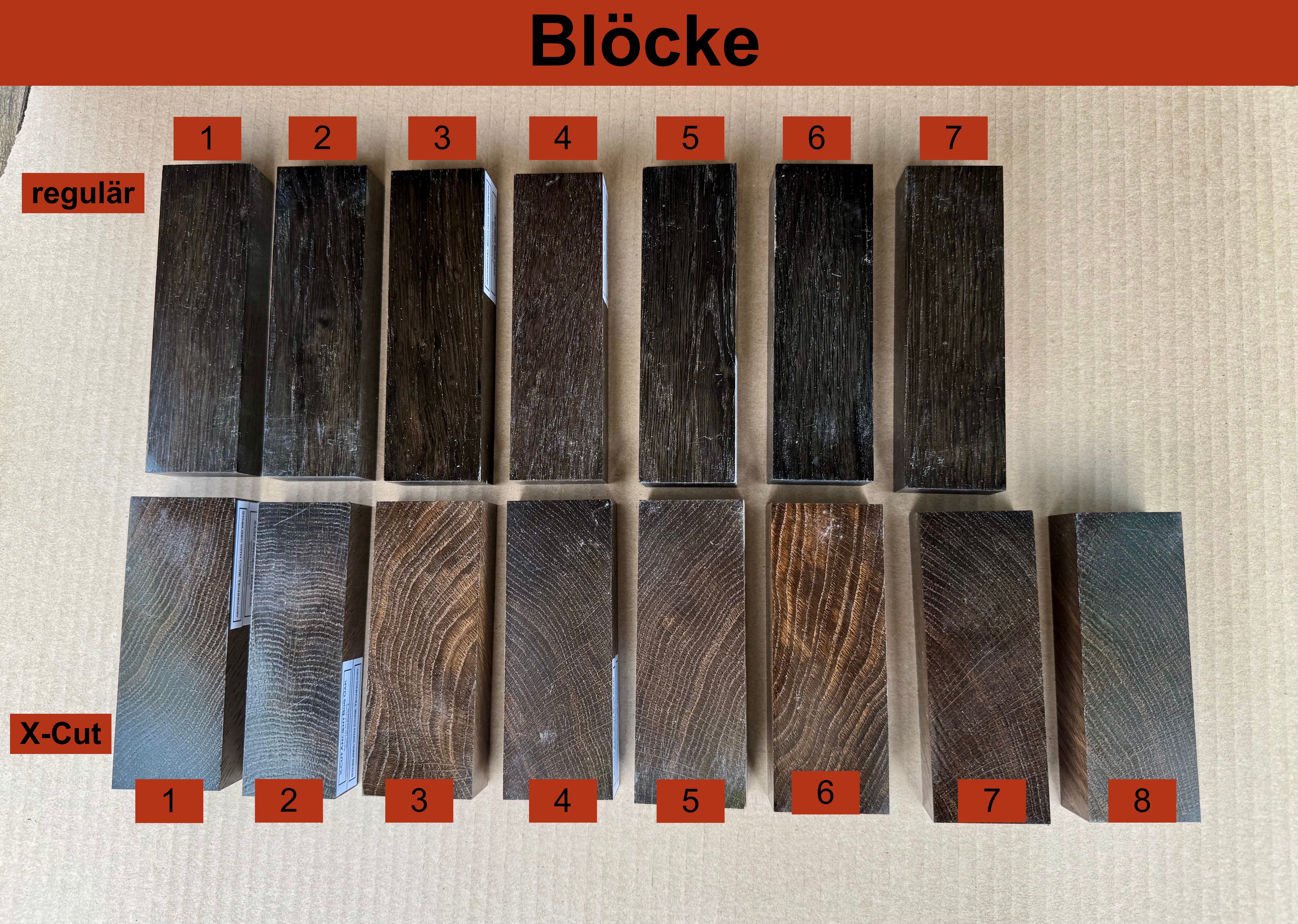 Mooreiche stabilisiert / stabilisierte Mooreiche / Griffschalen und Blöcke / X-Cut