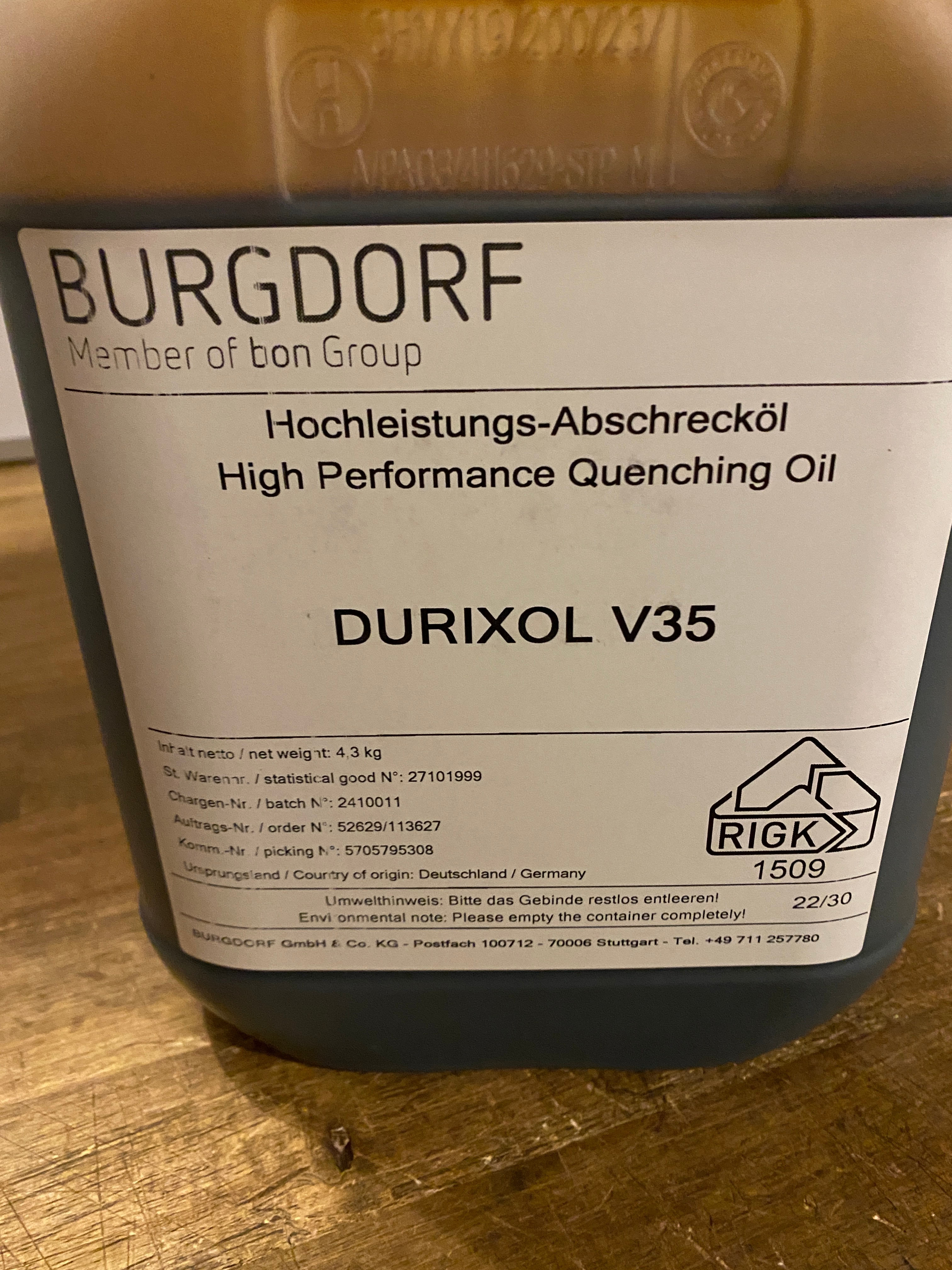 Härteöl / Hochleistungs-Abschrecköl / Durixol V35
