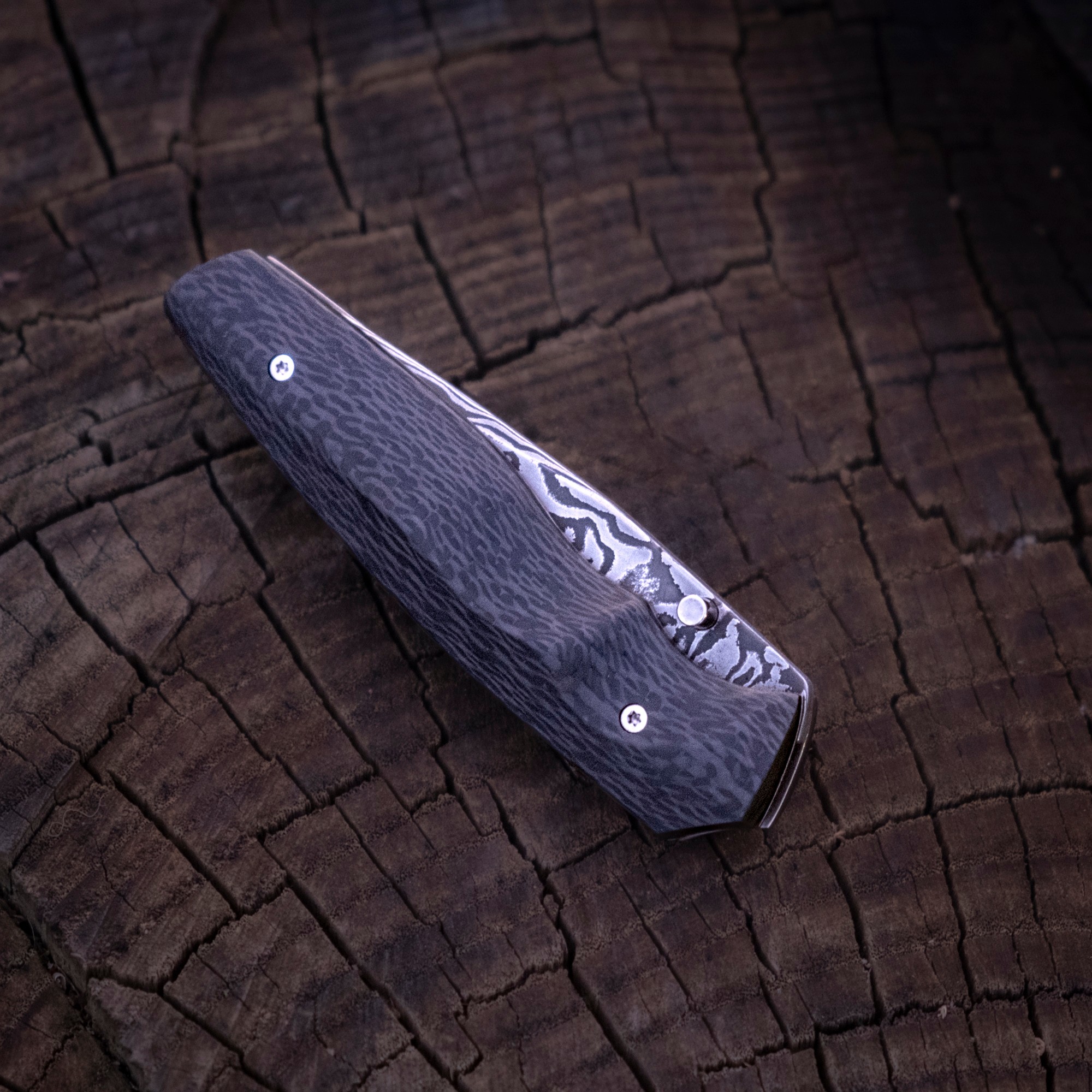 Klappmesser - Linerlock - Damaszenerstahl - Carbon