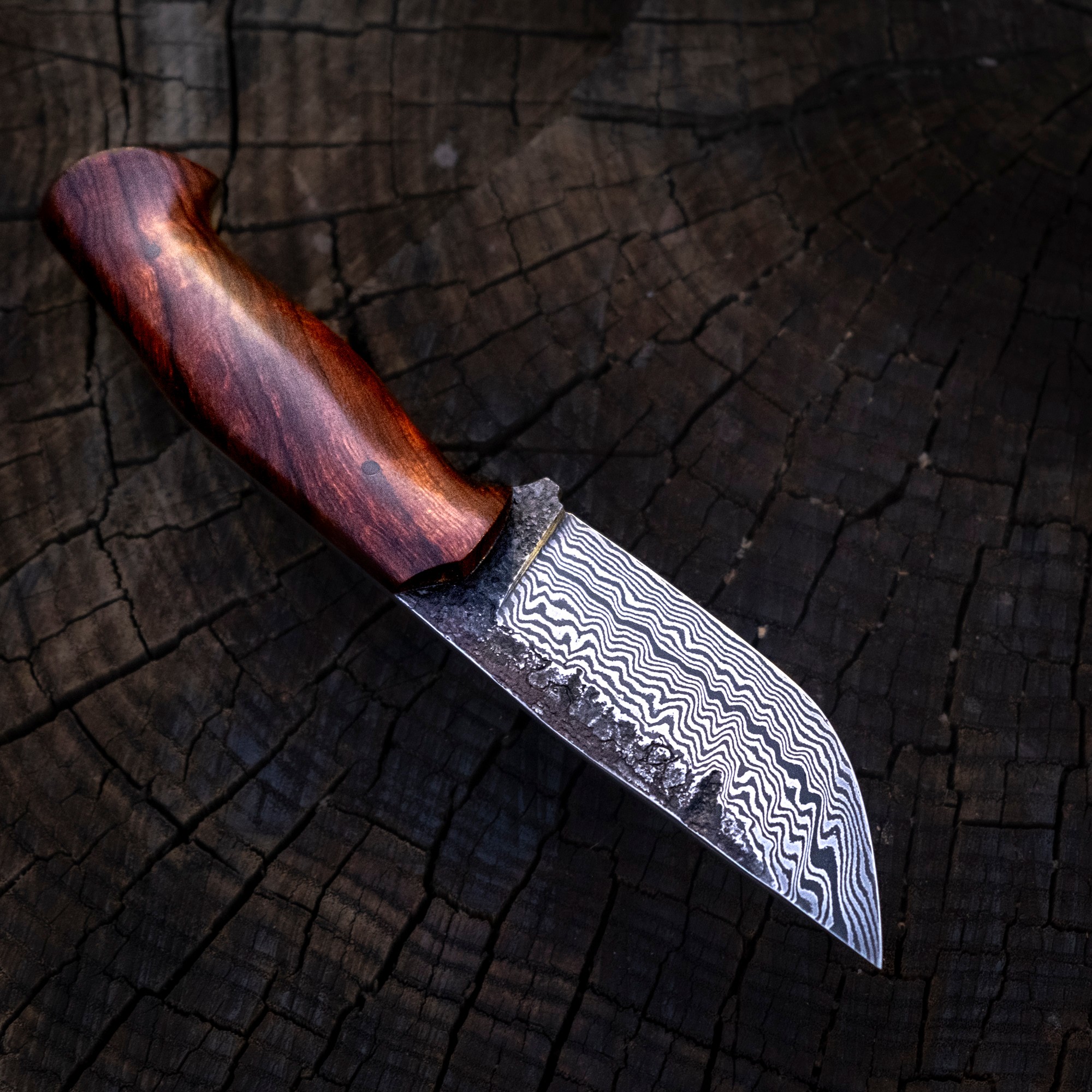 Jagdmesser - Damaszenerstahl - Wüsteneisenholz