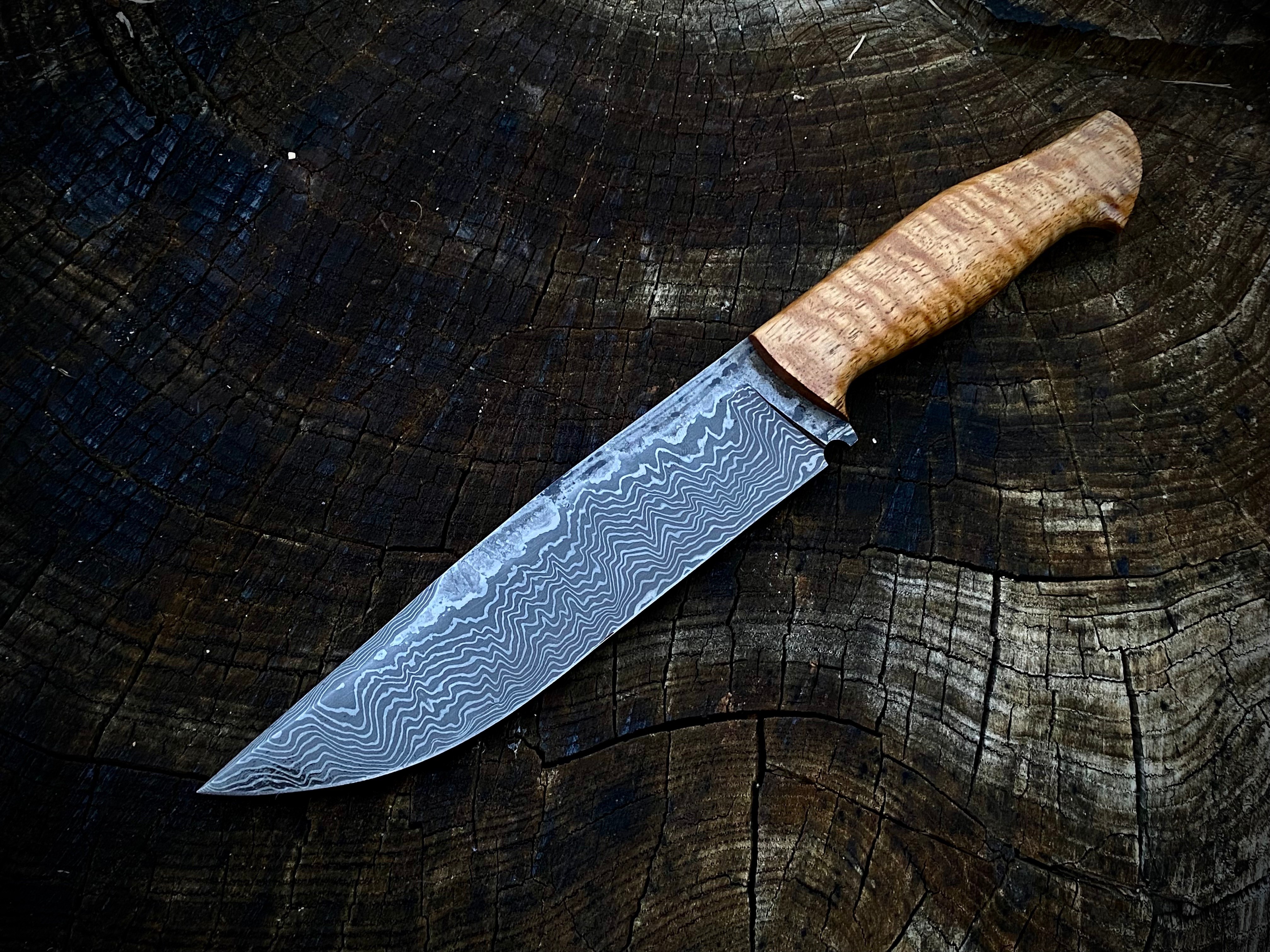 Bowiemesser - 175x40 mm - Damaszenerstahl - Eukalyptus