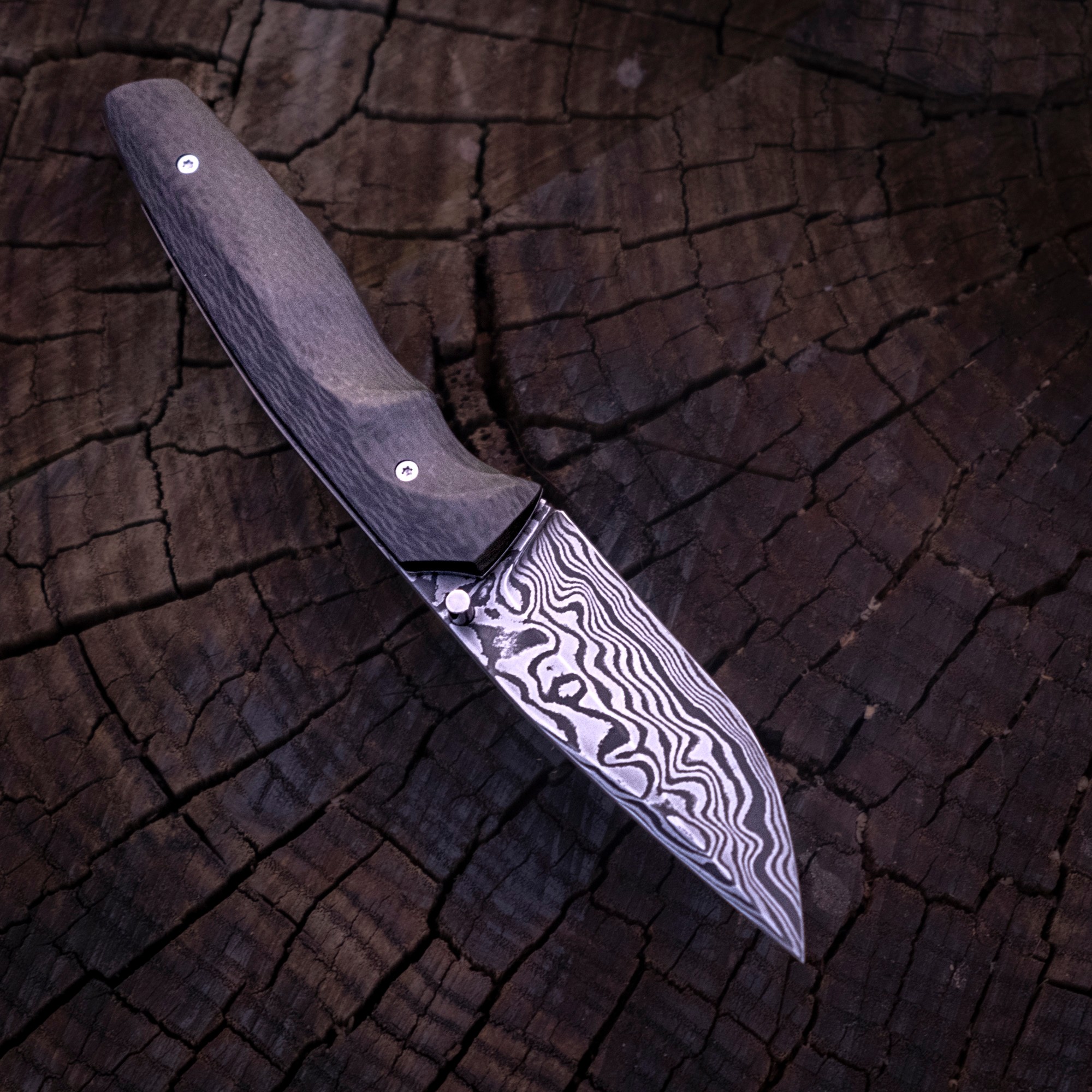Klappmesser - Linerlock - Damaszenerstahl - Carbon