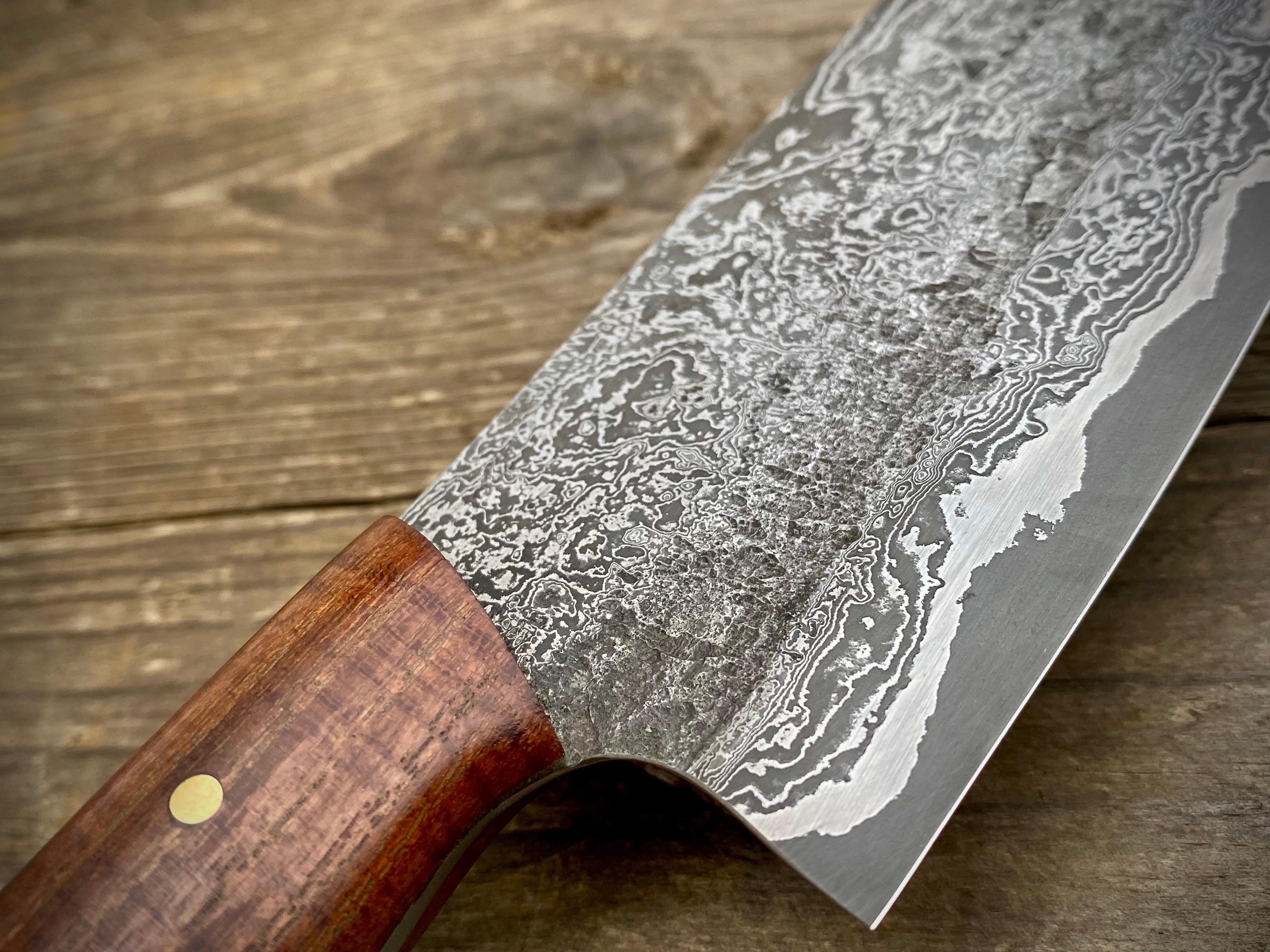 Kochmesser Santoku - 177x46 mm - Damaszenerstahl - Schneidlage - Robinie