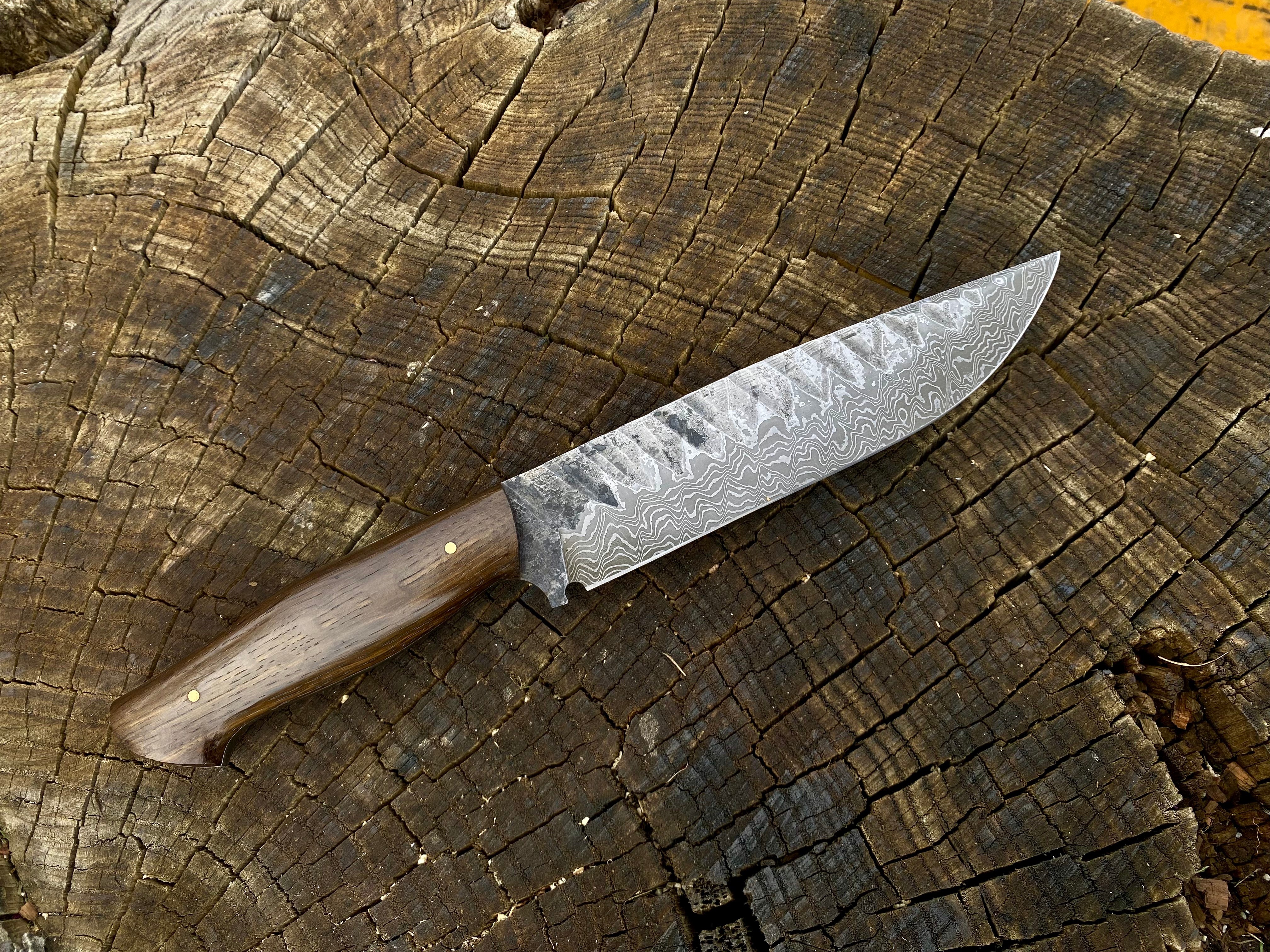 Bowiemesser - 170x39 mm - Damaszenerstahl - Mooreiche