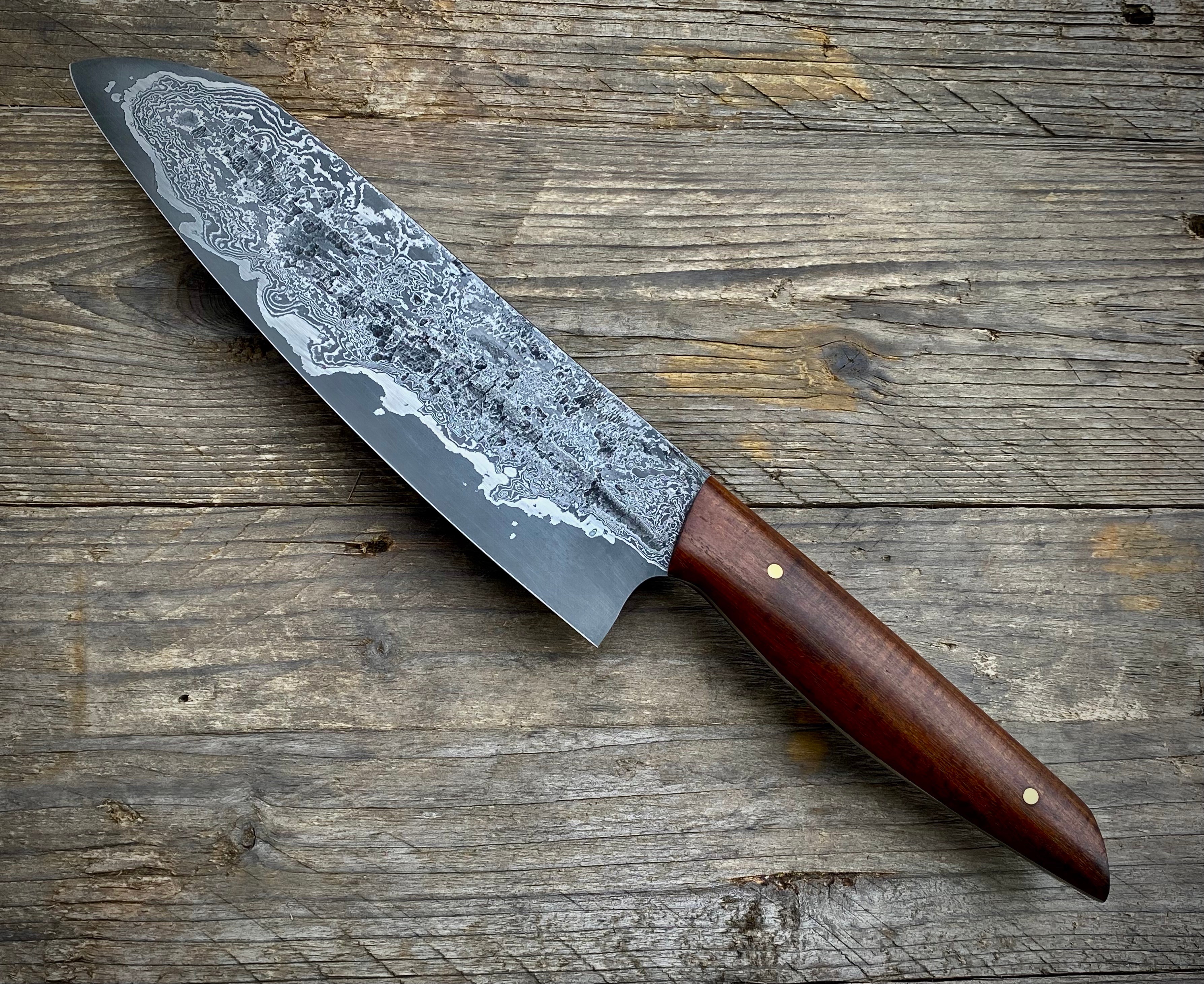 Kochmesser Santoku - 177x46 mm - Damaszenerstahl - Schneidlage - Robinie