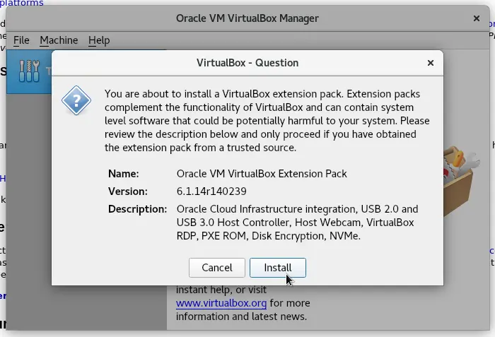 install virtualbox Extension Pack