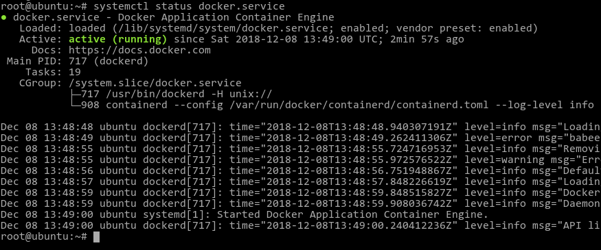 Ubuntu 18 docker status