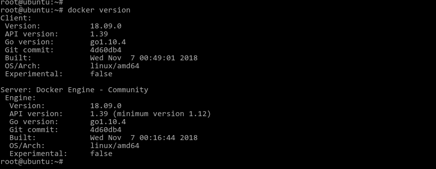 check docker version on Ubuntu 18.04