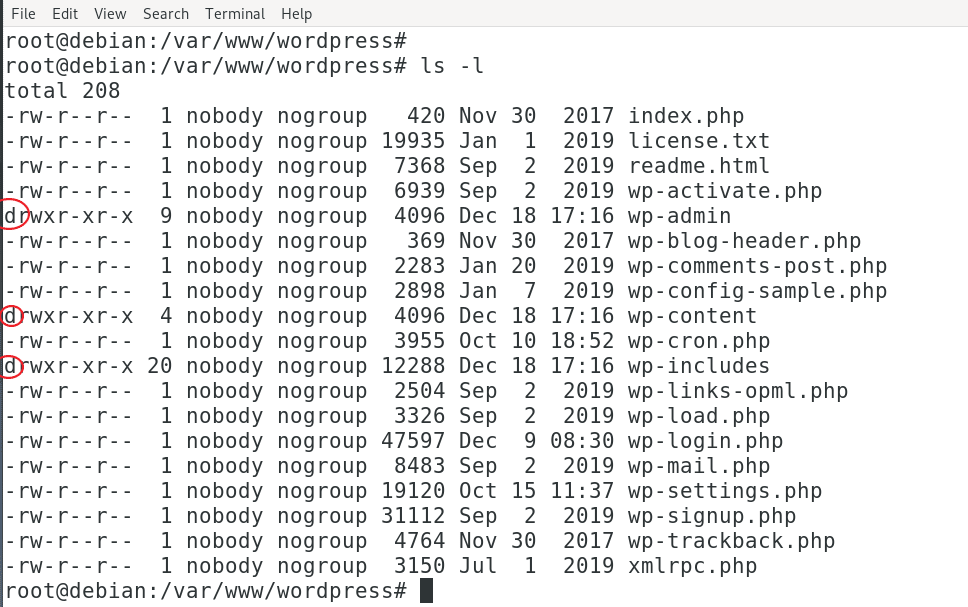 The first character is a d if the file type is a directory