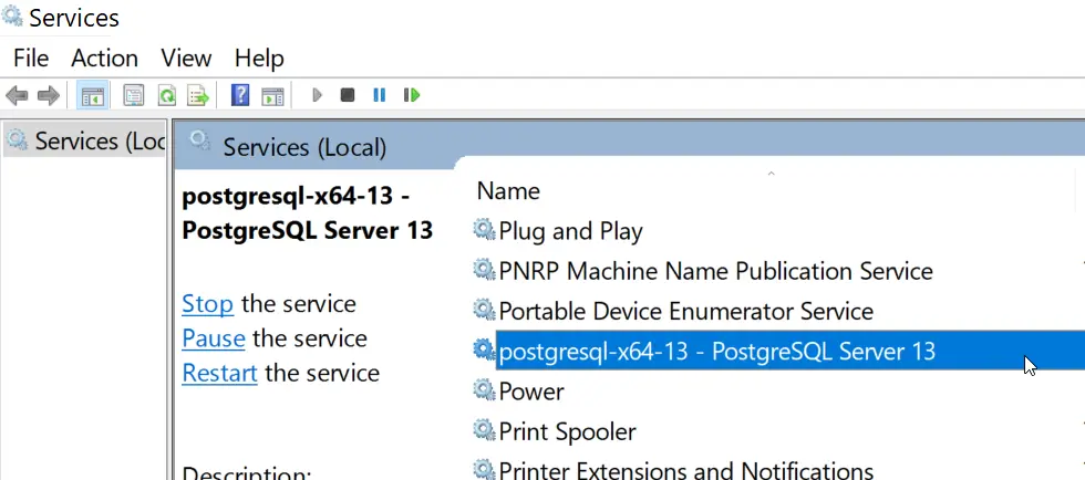 Postgres service windows