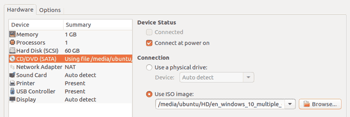 select the Installation disk (Optical drive or the ISO image of the operating system). 