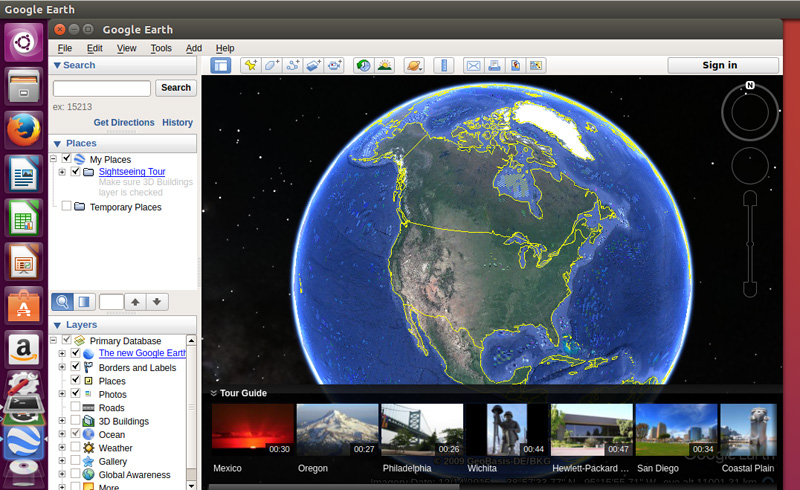 Google Earth running on Ubuntu Desktop 16.04