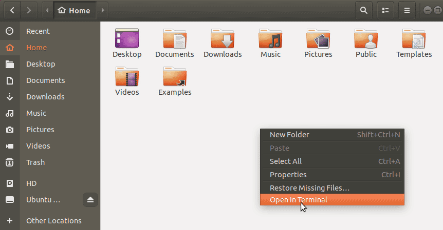 open terminal ubuntu from folder