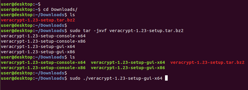 open the Linux terminal and extract the tar file and then run the veracrypt script.