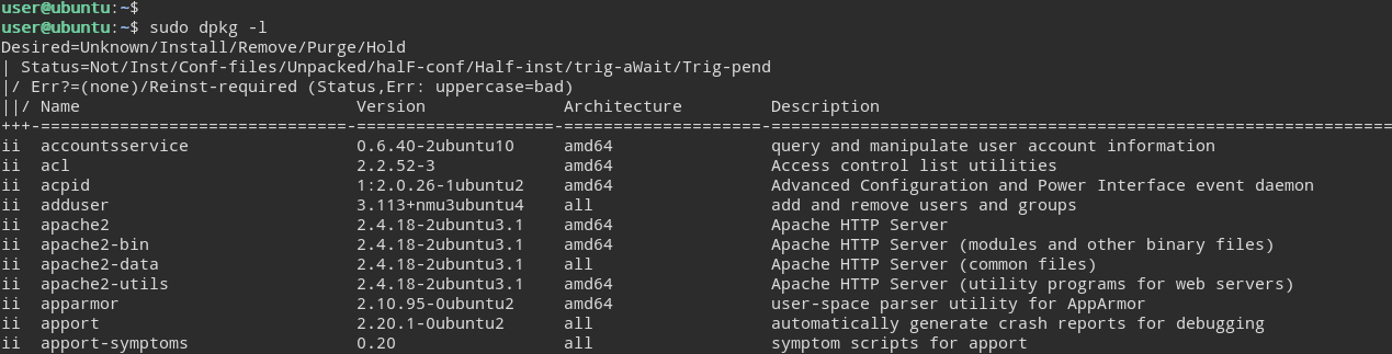 ubuntu list installed packages