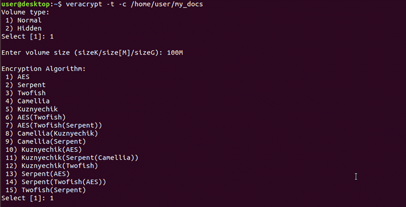 Create VeraCrypt Volume from Linux command line interface