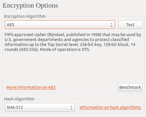 select the encryption and hash algorithm