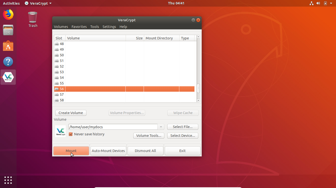 Mount VeraCrypt Volume in Ubuntu Linux