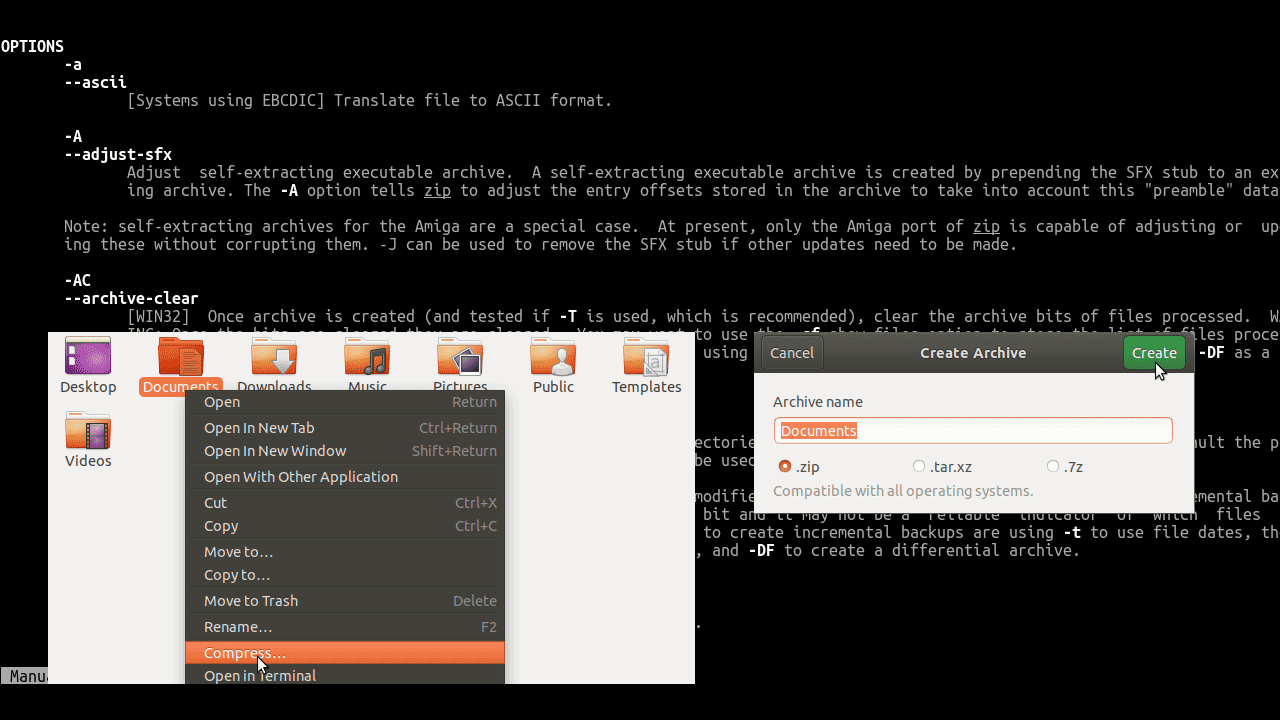 zip folder ubuntu