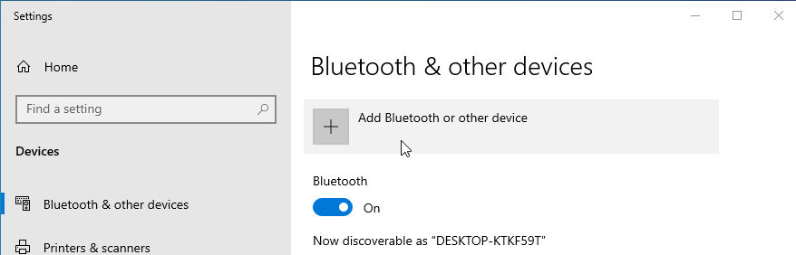 Add Bluetooth or other device Windows 10