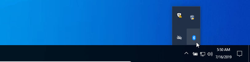 When Bluetooth is turned on, you will see a Bluetooth icon in the notification area of the Windows 10 taskbar