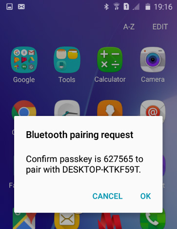 Bluetooth pairing request appears on both your Smartphone and on Windows 10 PC