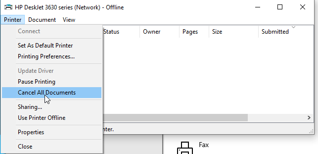 Clear print queue in Windows 10