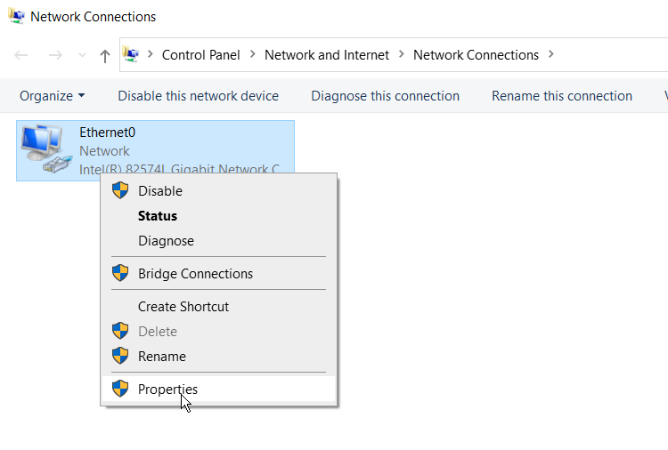 network interface Properties