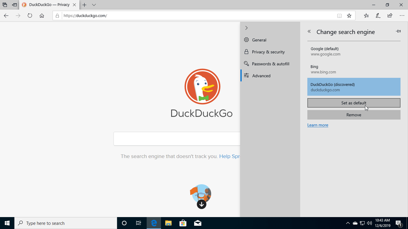 Changing The Default Search Engine In Microsoft Edge