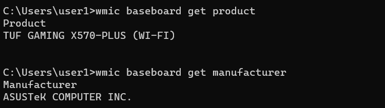 CMD command to check motherboard model in Windows