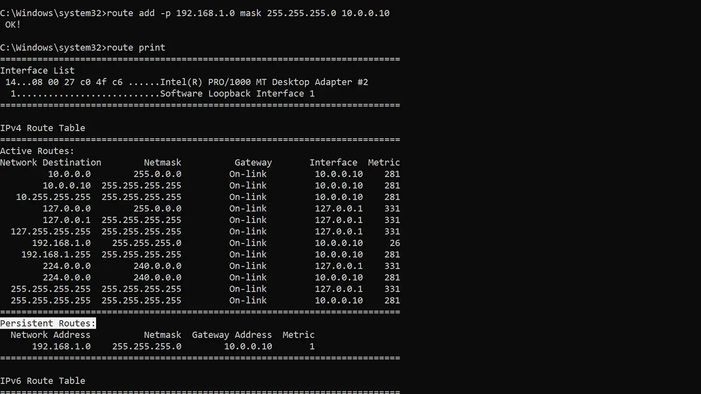 Dos Static Route Command