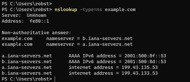 Using Nslookup Command to Find Nameservers for a Domain