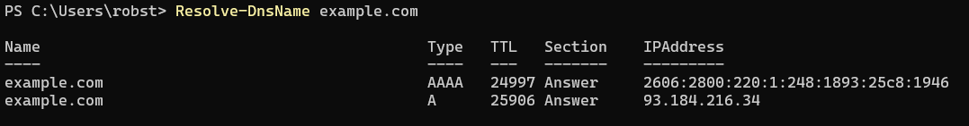 Resolve-DnsName PowerShell command