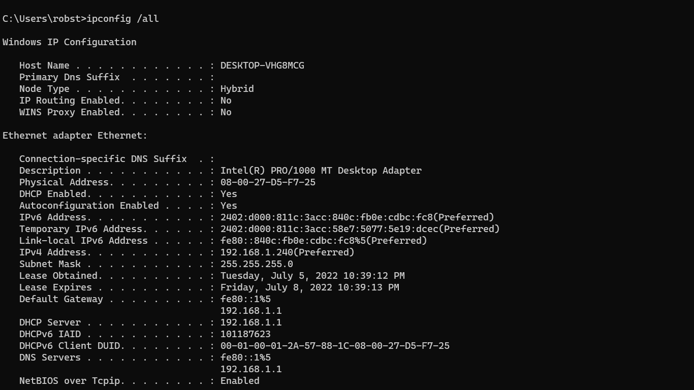 check ip address using ipconfig command in windows