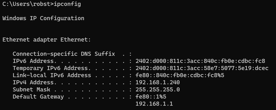 ipconfig command