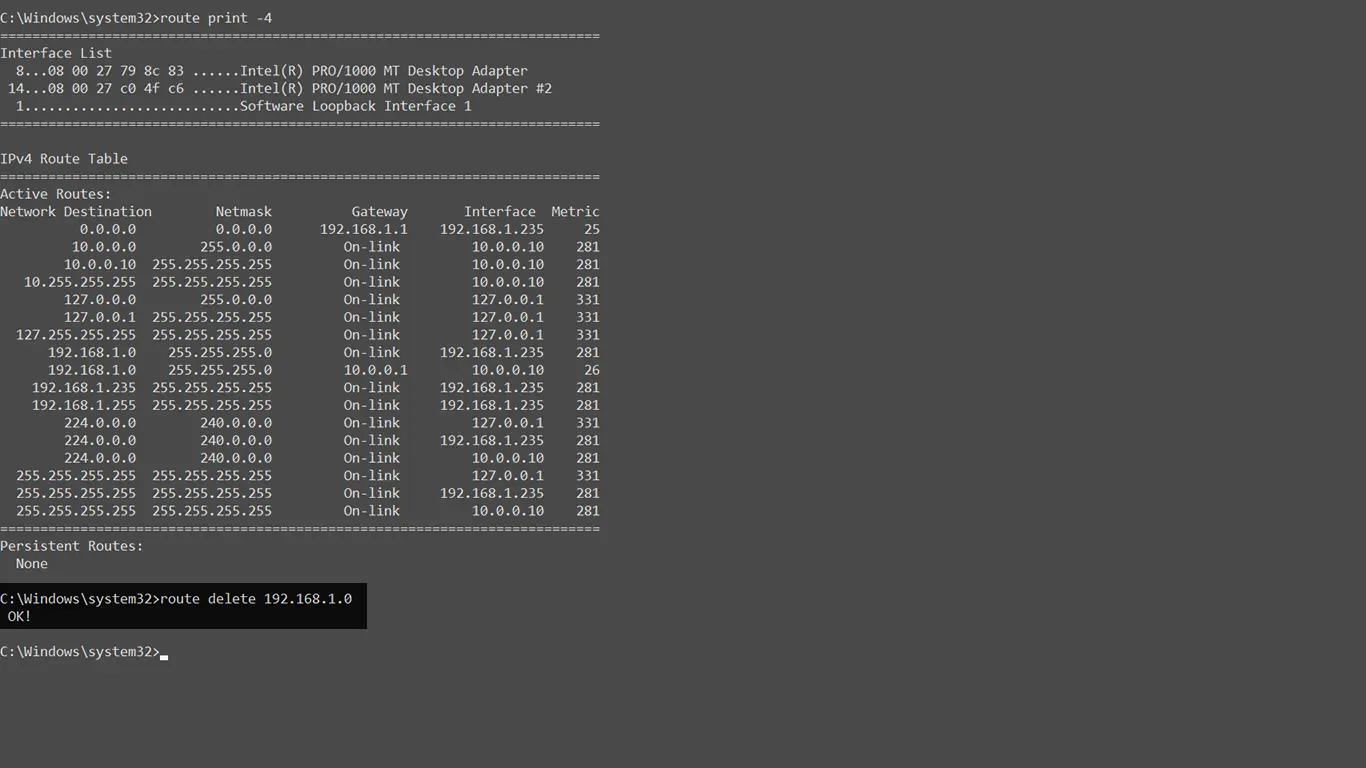 Deleting Routes From the Routing Table in Windows With ROUTE DELETE Command