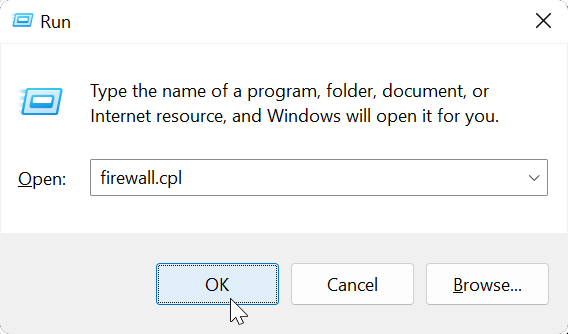 Open Windows Firewall from run dialog box