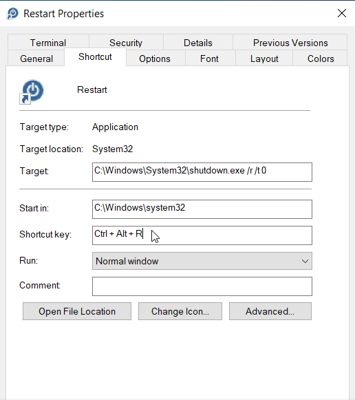 Shortcut Key to Restart Windows 10