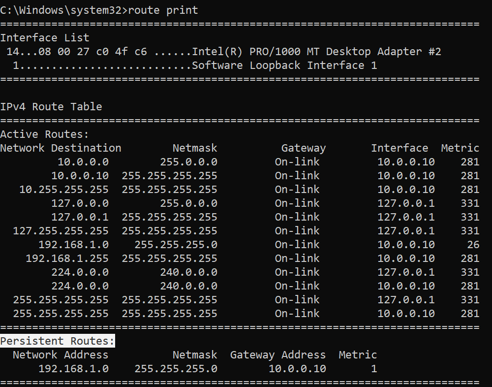 Windows routing table