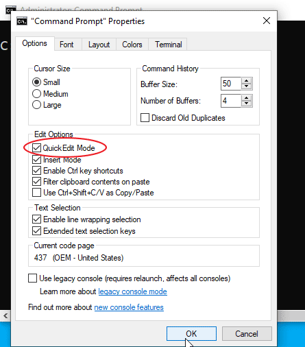 QuickEdit Mode Windows Command Prompt