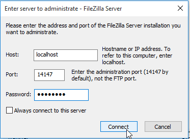 Press Connect and Start the FTP server