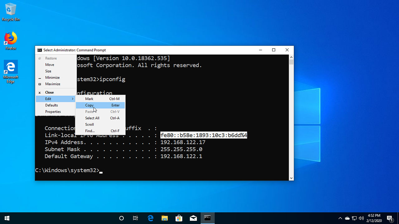 copy text from command prompt windows 7