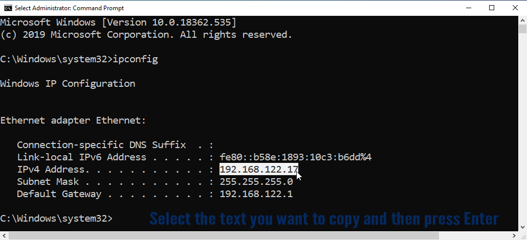 copy text from command line windows