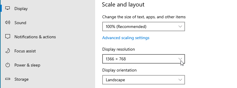 Form Display, scroll down and click on Display resolution drop down menu.